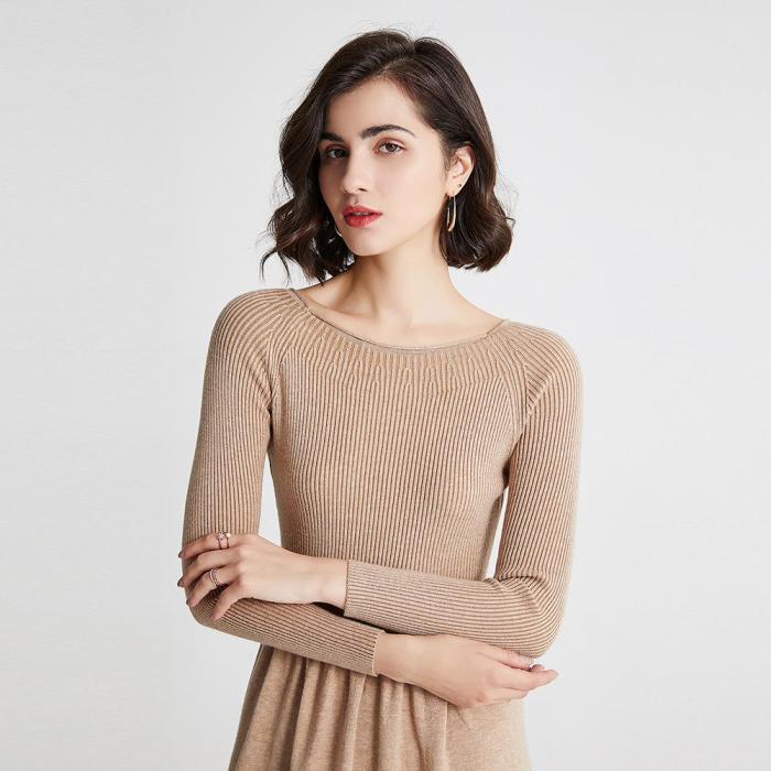 Sweater Medium Length Women's Round Neck Knitted Large Swing Skirt