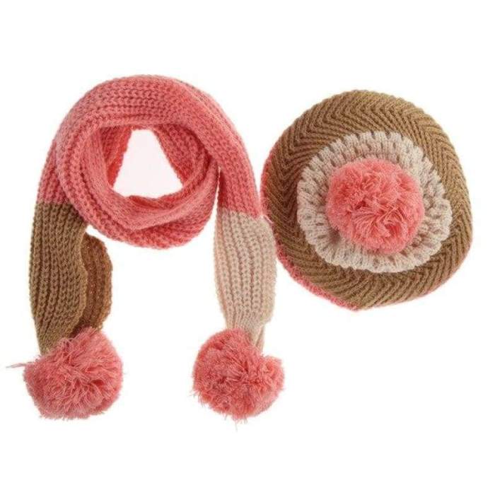 Children Winter Warm Knitted Wool Scarf Hat Set
