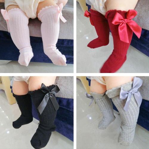 Fashion baby socks New Kids Toddlers Girls Big Bow Knee High Long Soft Cotton Lace Baby Socks