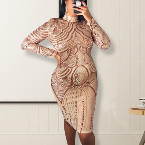 Maternity Geometric sequined turtleneck long sleeve dress