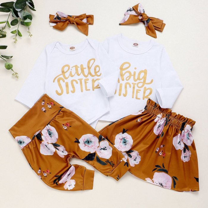 special for sisters' printed Hardwear + trousers + three piece knot set