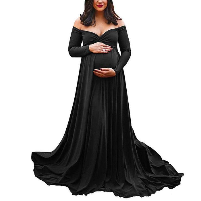 Maternity Elegant V Neck Pure Color Dress
