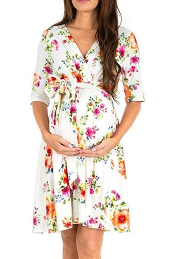Maternity V-Neck Half Sleeve Dress