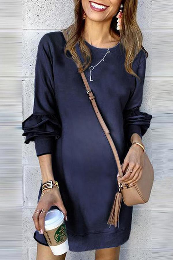 Maternity Commuting Round Neck Long Sleeve Pure Colour Dress