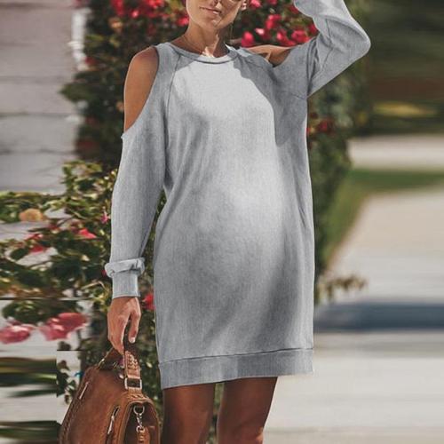 Maternity Daily Pure Color Off Shoulder Long Sleeve Dress