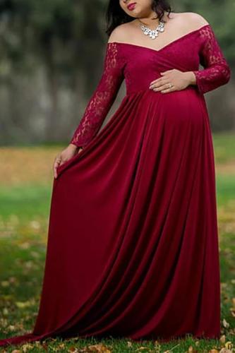 Maternity Casual Lace Long Sleeves Dress