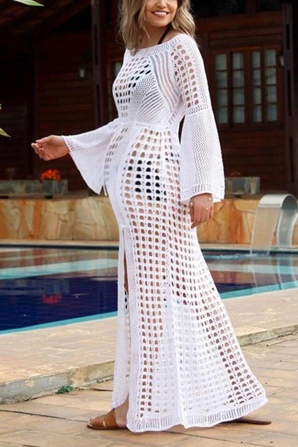 Maternity Sexy Hollow Out High Slit Long Sleeve Dress