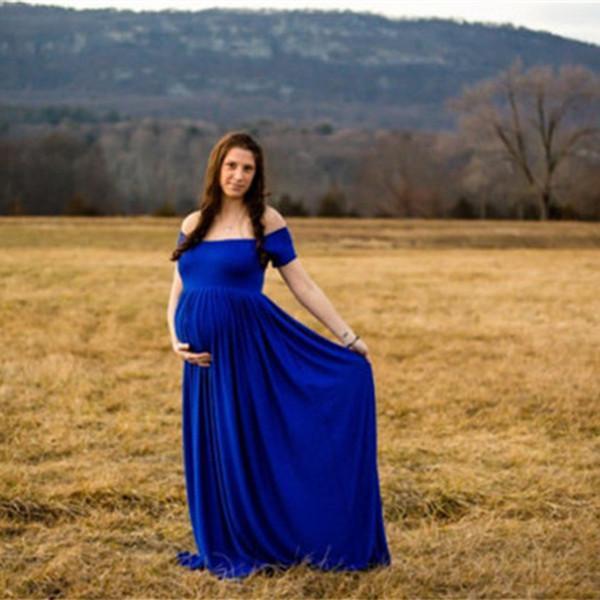 Slash Neck Short Sleeve Maternity Full Length Photoshoot Gowns  Dress