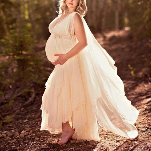 Elegant Backless V-neck Solid Color Irregular Maternity Dress