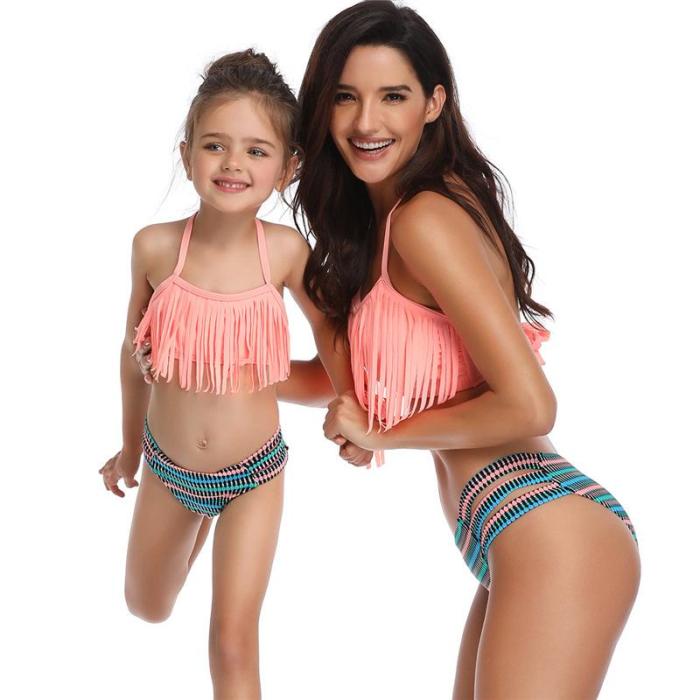 2020 New Parent-Child Swimsuit Fringe Split Family Swimsuit