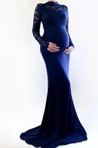 Maternity Elegant Round Neck Lace Dress