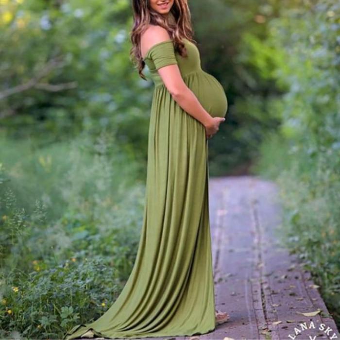 Maternity Word Collar Solid Colour Dress