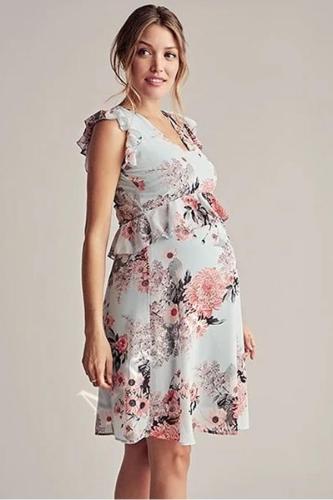 2020 summer new women's print round neck fly sleeve big swing maternity dress