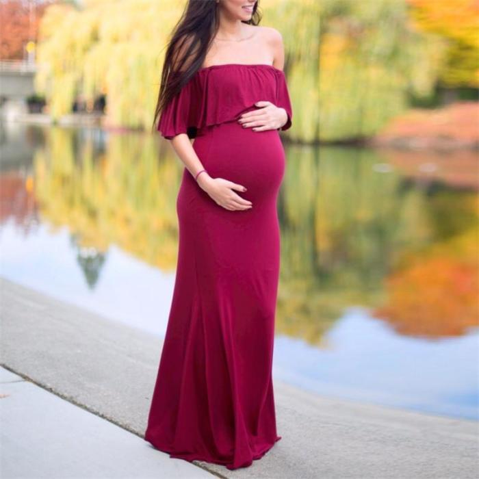 Maternity Casual Pure Color Word Collar Dress