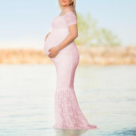 Maternity Lace Patchwork V-Neck Maxi Dress