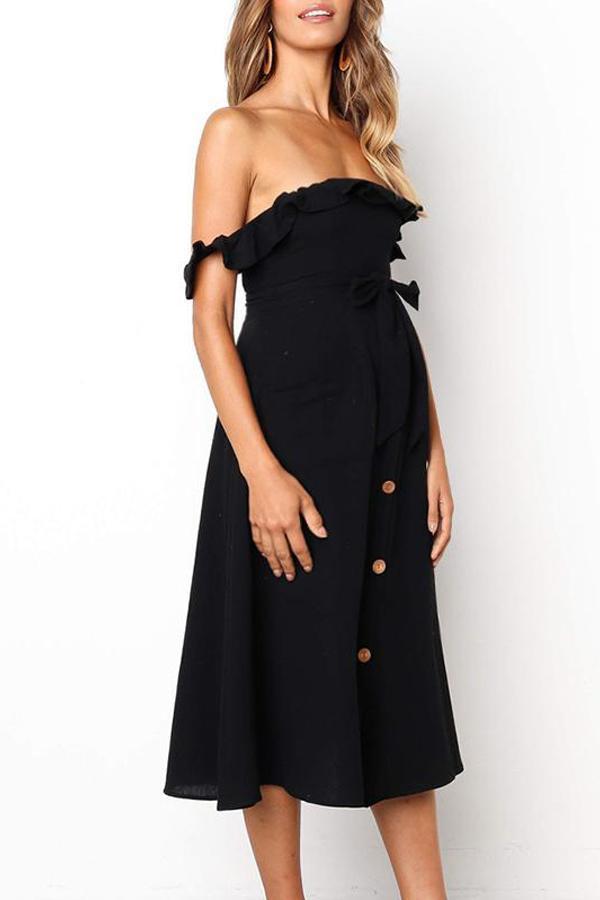 Maternity Scalloped Shoulder With Open Back Lacing Dress
