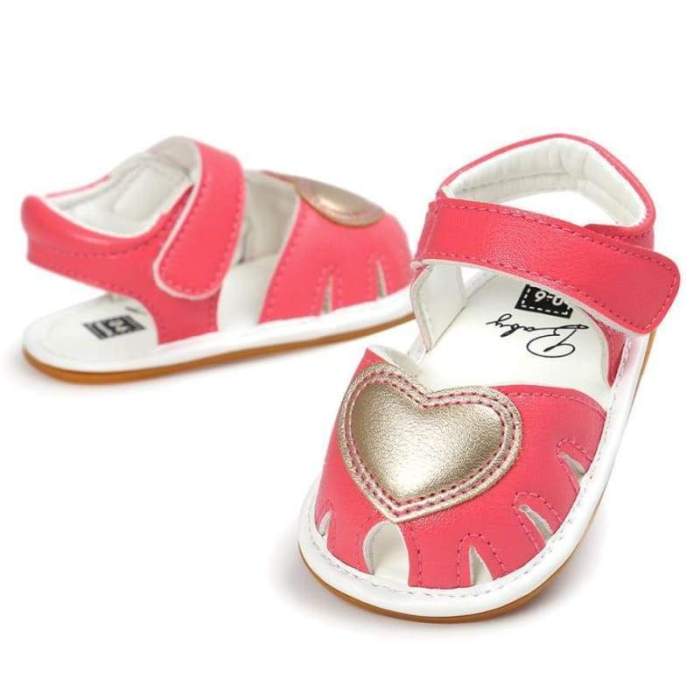 Baby Girl Shoes Heart Pattern Newborn Baby Girl Sandals - Coral