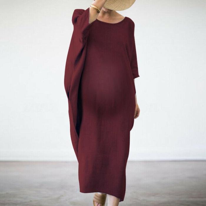 Maternity Bat Sleeve Round Neck Cotton And Loose Dress