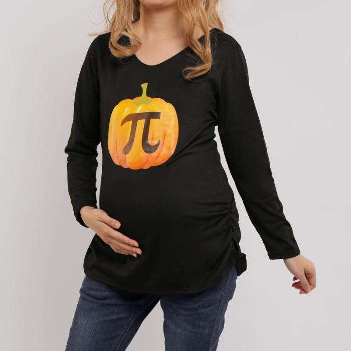 Halloween Pumpkin Print Maternity Long Sleeve Tee