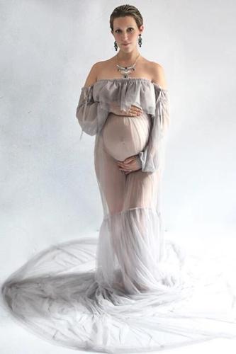 Maxi Pregnancy Gown Mesh Clothes Maternity Dress Fancy Shooting Dress