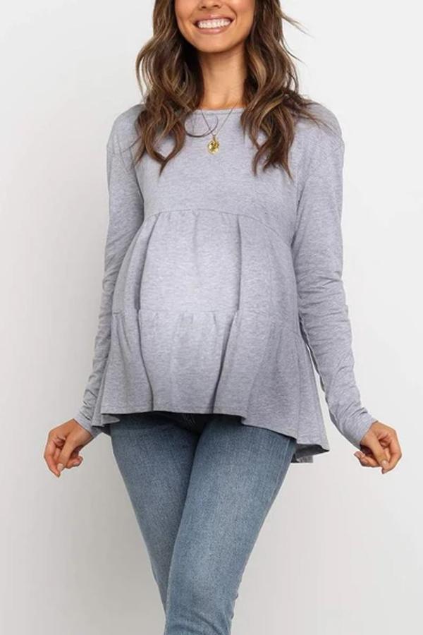 Maternity Solid Color Long Sleeve Patchwork sweater