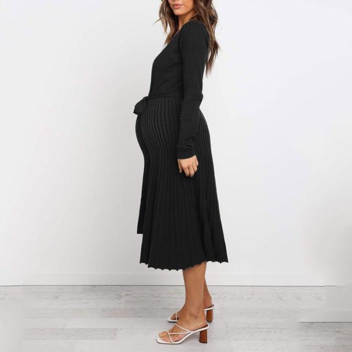 Maternity Stylish High-End Pleated Pleated Dress