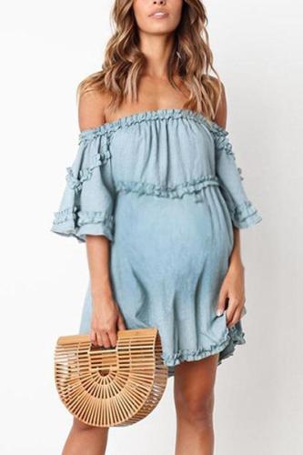 Maternity Plain Off Shoulder Falbala Casual Above Dress
