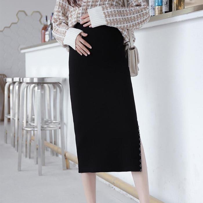Maternity Solid Color Side Split Slim Skirt