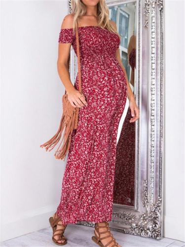 Maternity Off Shoulder Floral Print Split Maxi Dress