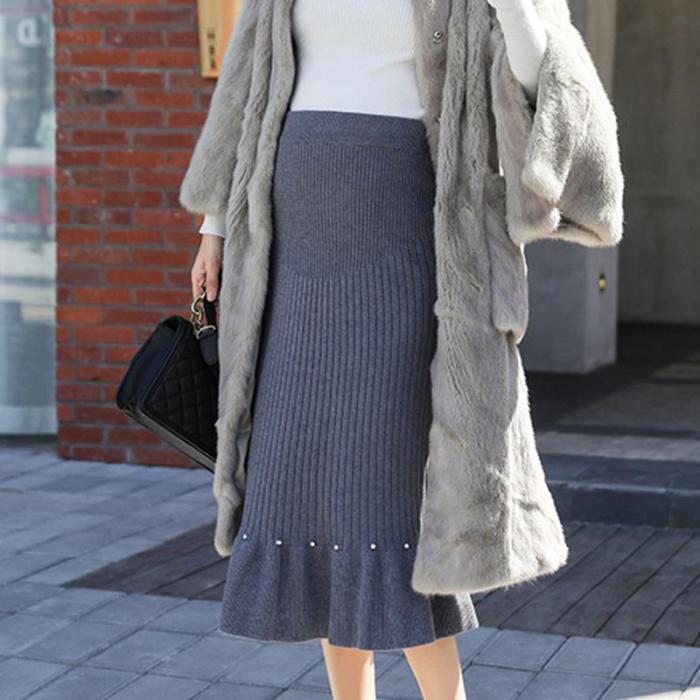 Maternity solid color pits ruffled knit skirt