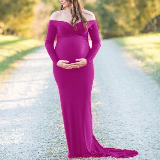 Maternity Off Shoulder Surplice Wrap Full Length  Photoshoot Gowns  Dress