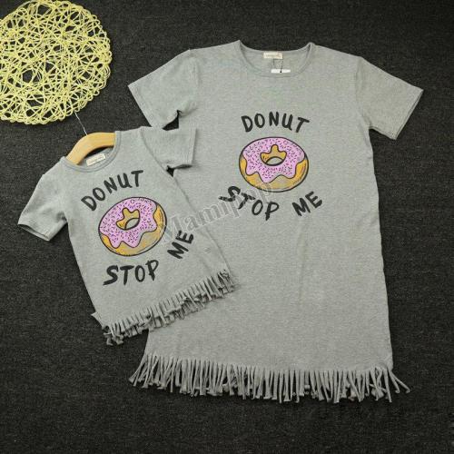 Girls Dresses Summer Doughnut Printed Tassel Matching Mother Daughter Dress Plus Size Lady Toddler Family Clothing