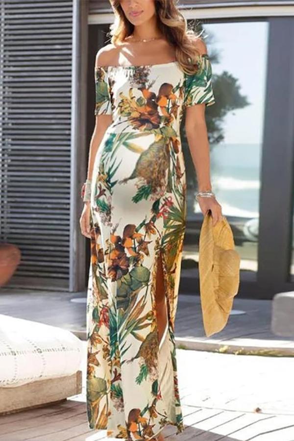 Maternity Fashion Off Shoulder Floral Printed Dress