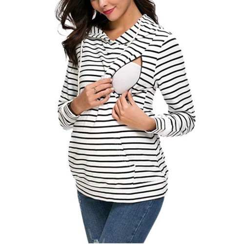 Striped hooded Nursing Dress Maternity Sweater Coat