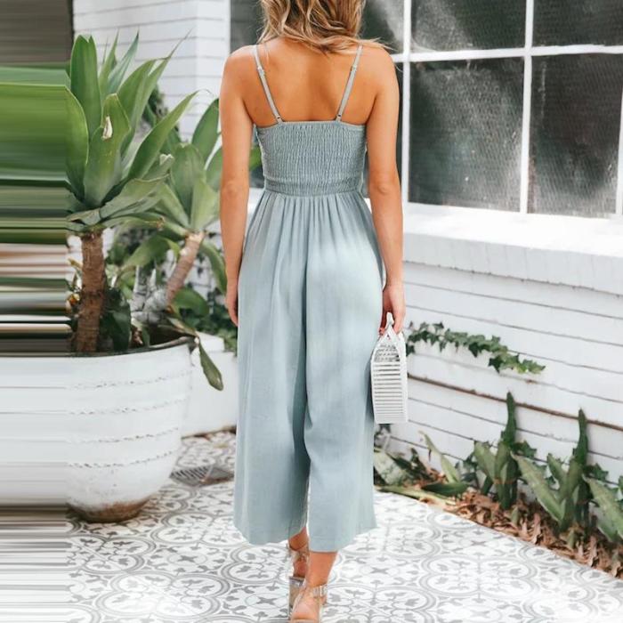 Maternity Plain Strapless Backless Loose Jumpsuit