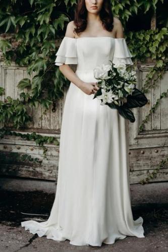 Fashion Wedding Word Shoulder Ruffled Long Dress