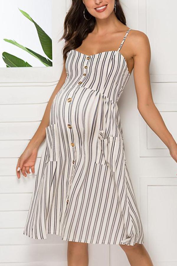 Maternity Spaghetti Strap Stripe Casual Dress