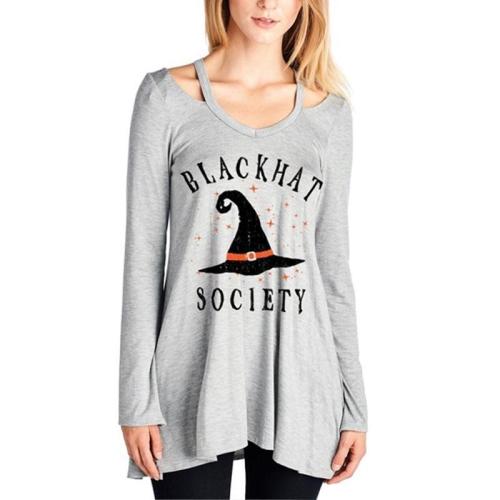 Maternity Halloween Printed Long Sleeve Cut Out V-Neck Shirt