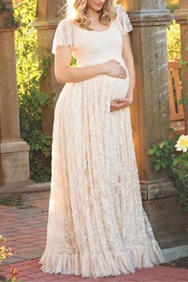 Maternity Flounced Lace Dress