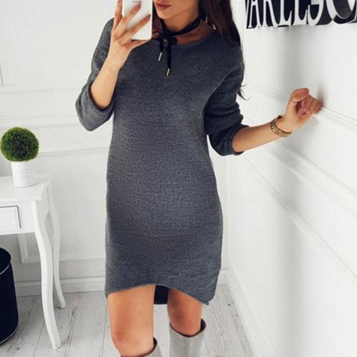 Maternity Solid Color Long Sleeve Sweater Dress