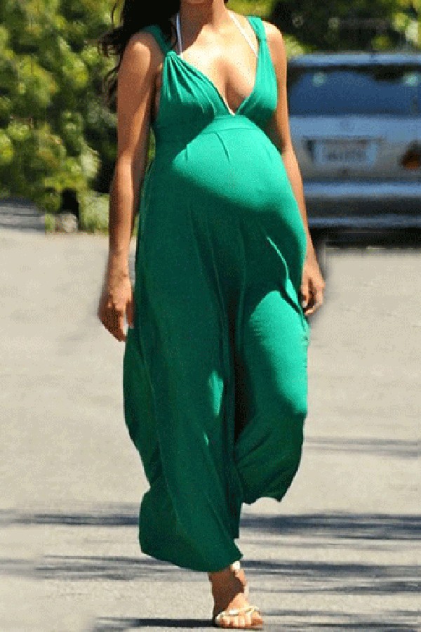 Maternity Fashion V-Neck Full Length Dress