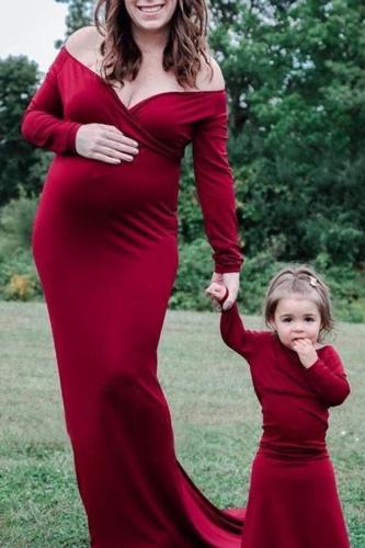 Maternity Off Shoulder Surplice Wrap Full Length Dress
