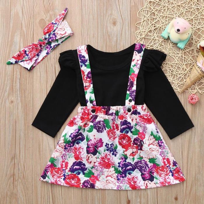 Baby Girl  Solid Tops Overalls Floral Skirt Headbands Clothes Outfits