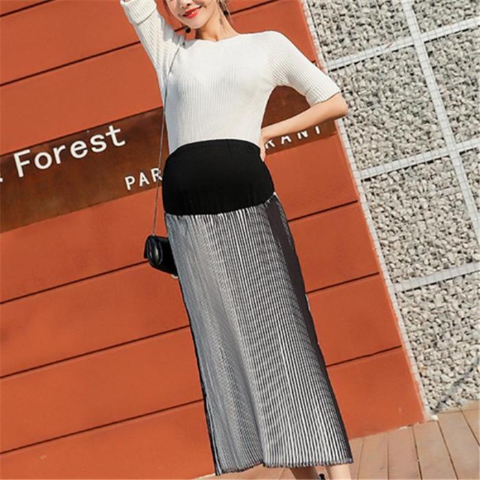 Maternity Casual Stitching Gradient Pleated Skirt