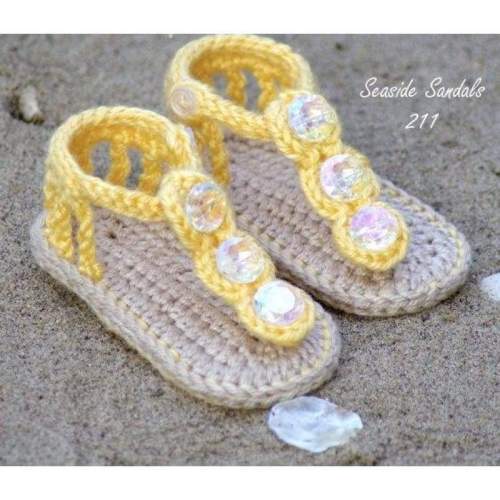 Crochet Baby Shoes Sandals Yellow - Sizes 0-9 Months