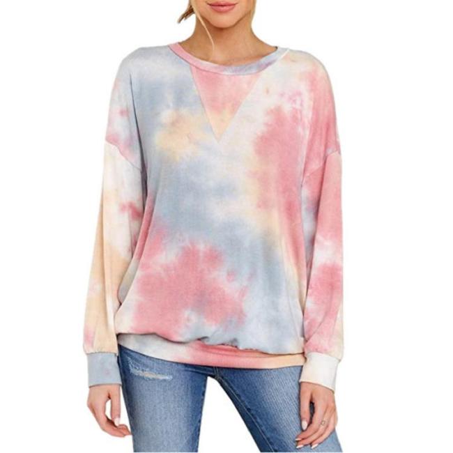 women's Tie Dyed long-sleeved Round-neck T-shirt Guard Women