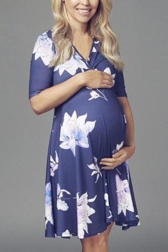 Maternity V-Neck Floral Print Half Sleeve Dress
