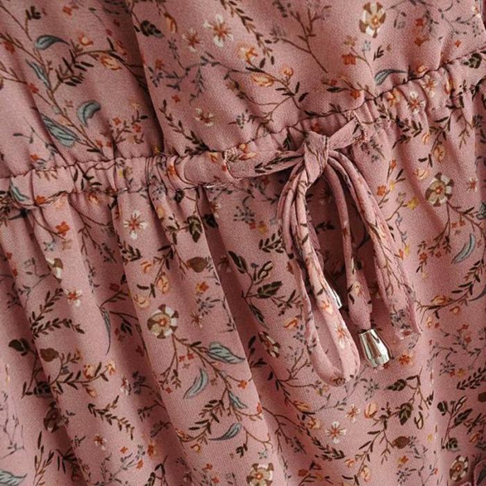Maternity Pink Leaf Print Dress
