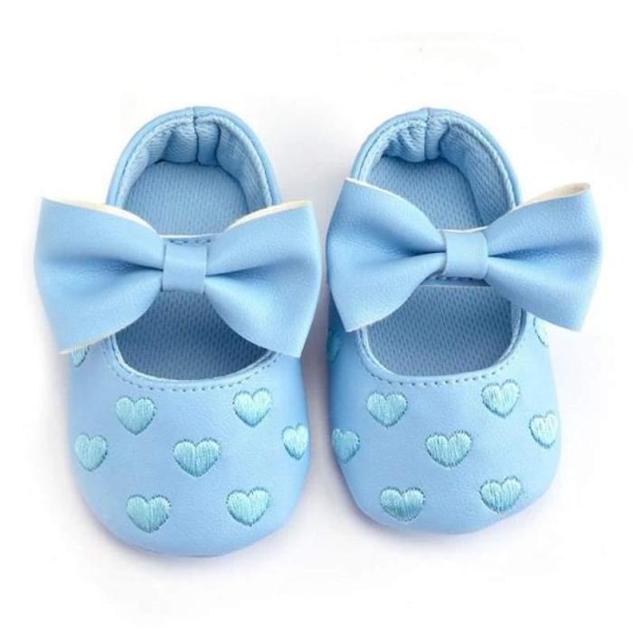 Soft Bottom Bowknot Baby Shoes PU leather Princess Embroidery Bowknot Sneakers Shoes with Heart
