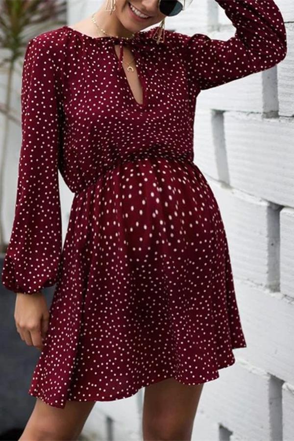 Maternity Women's Polka Dot Long Sleeve Casual Dress